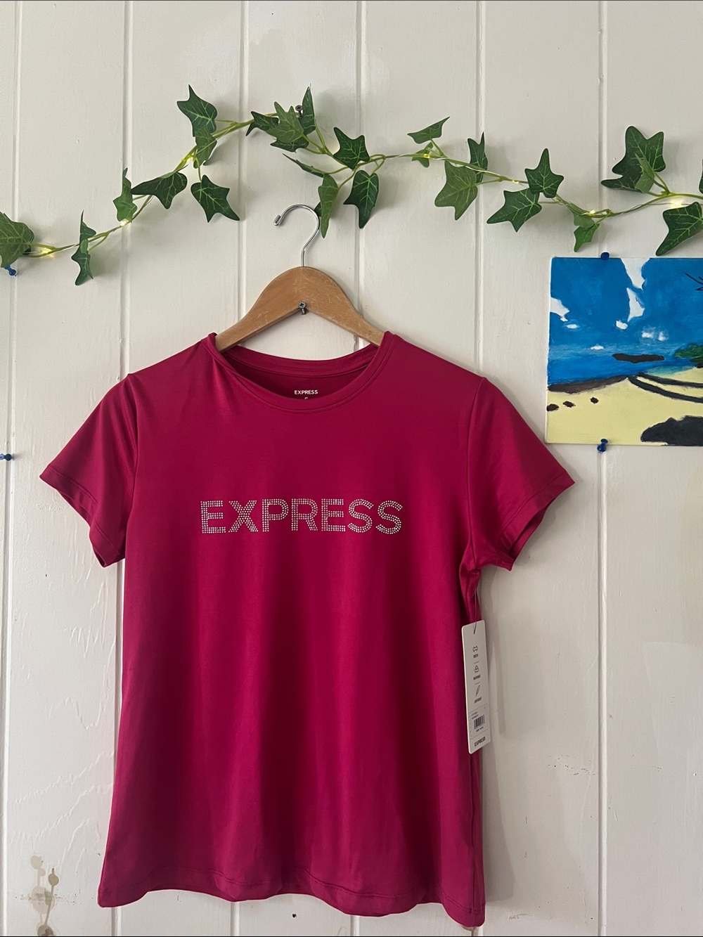 Express Women’s Fuchsia Rhinestone Logo Tee